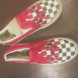 Red Checkered Vans w/ Flames